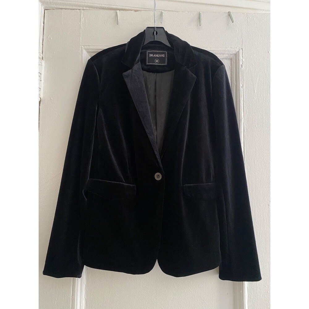 Blank NYC Black Velvet Single-Breasted Blazer Jacket Stretch Luxury Size M